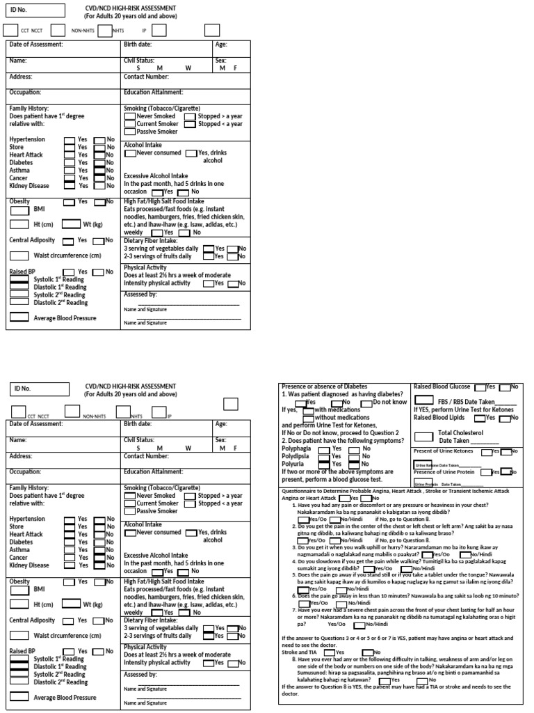 CVD/NCD High-Risk Assessment Form | PDF | Tobacco Smoking | Addiction