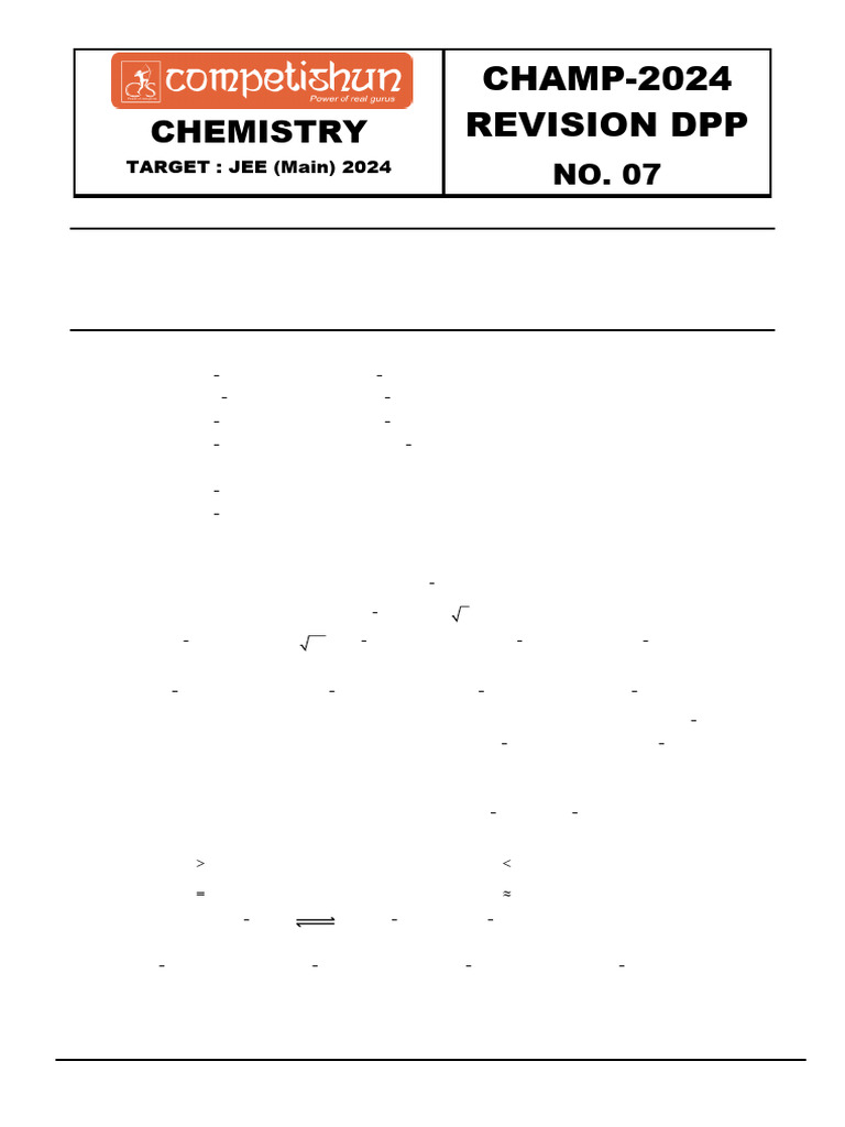 JEE 2024 Chemistry Ionic Equilibrium MCQs | PDF | Ph | Acid