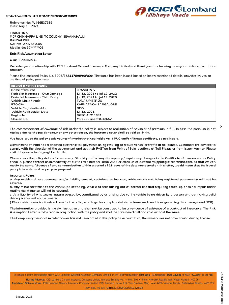 Insurance bike | PDF | Insurance | Pro Rata