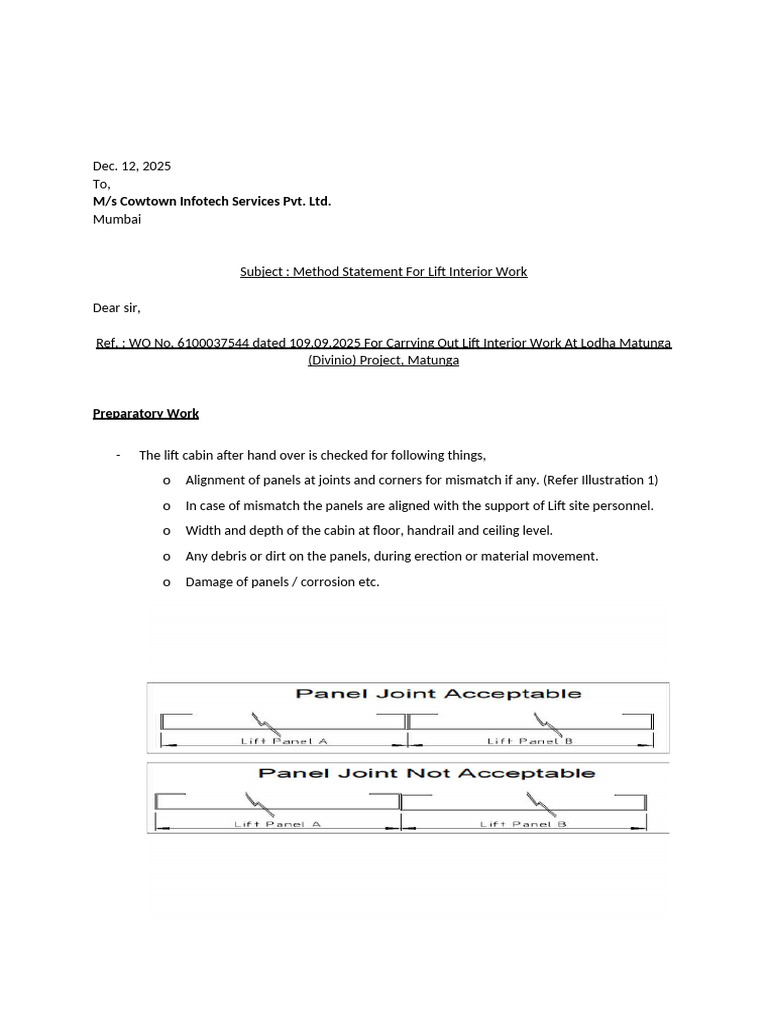Lift Interior Work Method Statement | PDF | Building Engineering