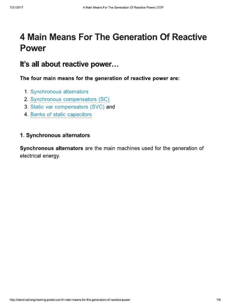 4 Main Means For The Generation of Reactive Power | PDF