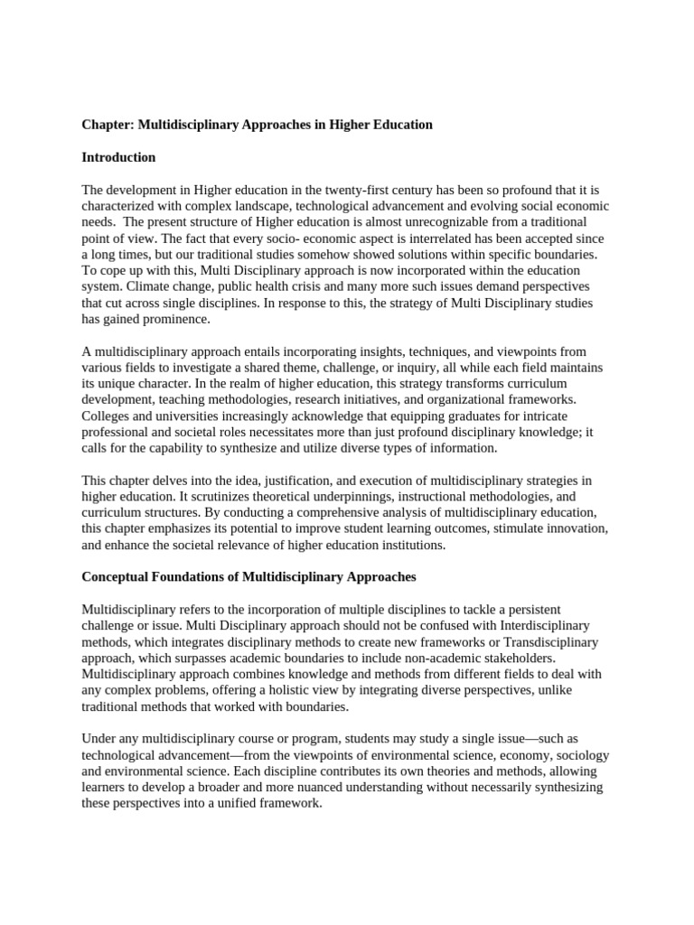 Multidisciplinary Approaches in Higher Ed | PDF | Interdisciplinarity ...