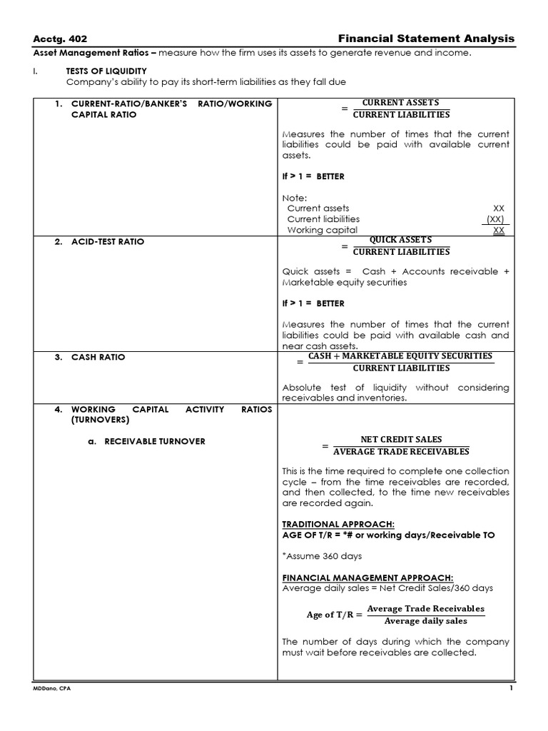 FSA - Ratios | PDF | Leverage (Finance) | Revenue