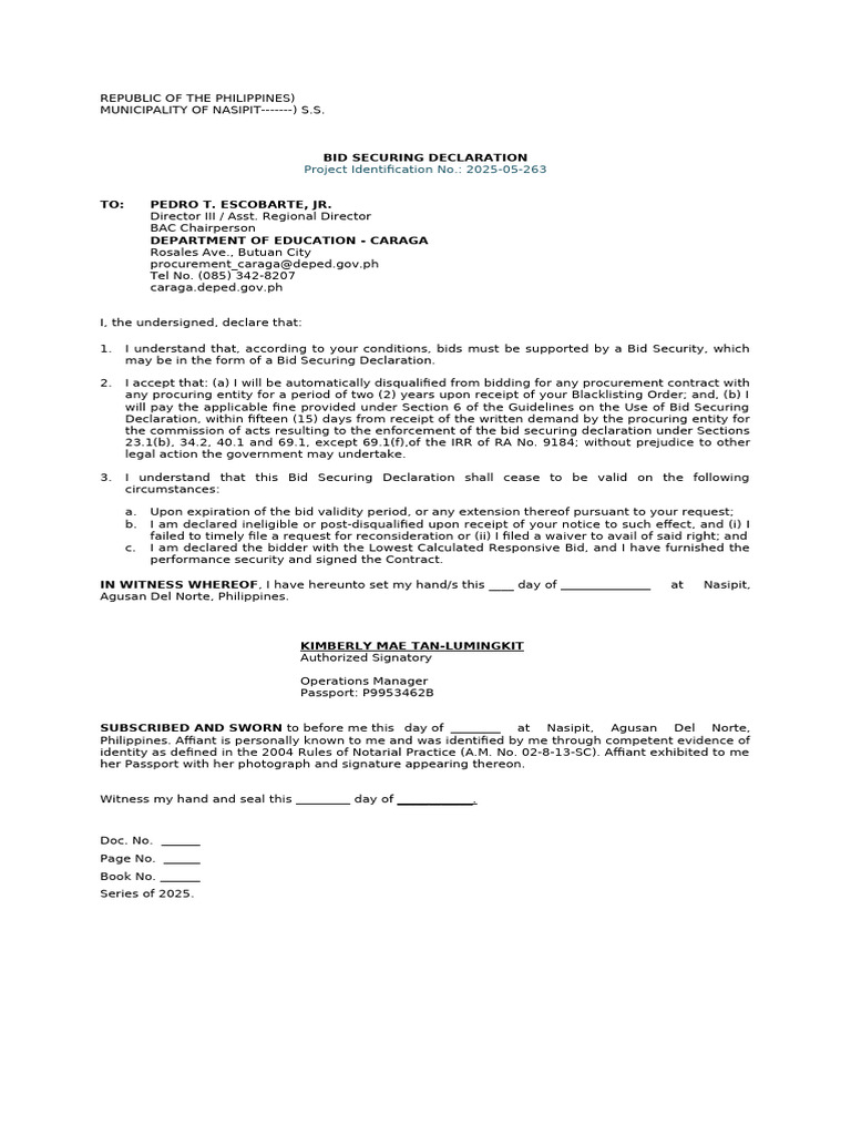 Bid Securing New Format | PDF | Justice | Crime & Violence