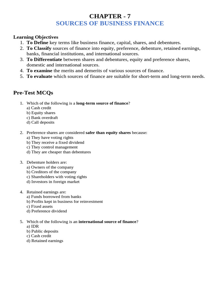 Sources of Business Finance | PDF | Preferred Stock | Debenture
