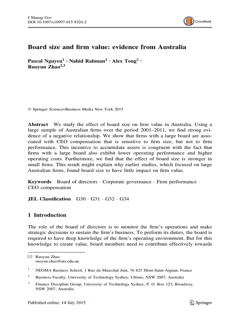 Board Size Impact on Australian Firm Value | PDF | Ordinary Least ...