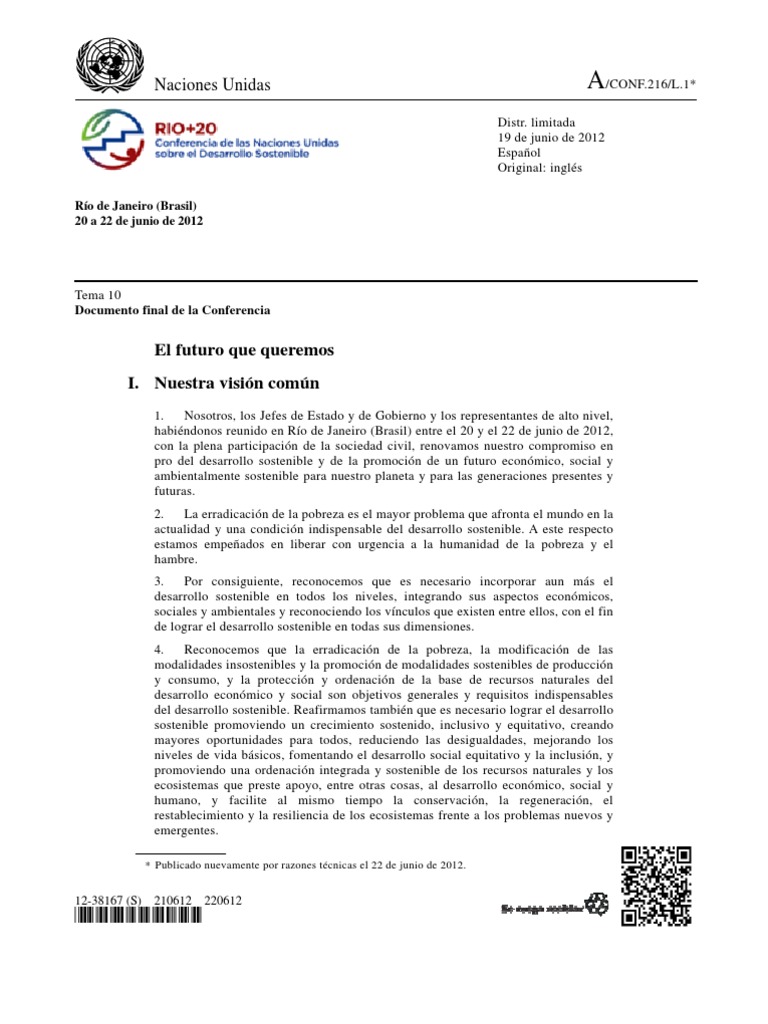 Rio+20 - Documento Final de La Conferencia Rio+20 | PDF