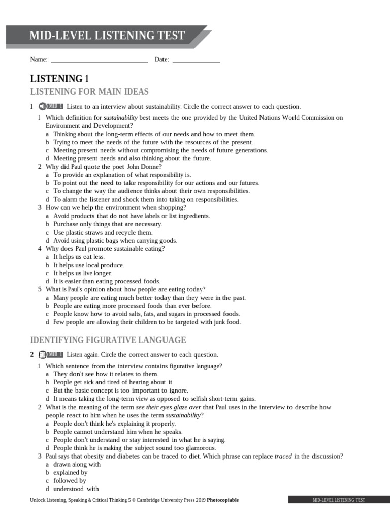 Unlock 2e LS5 Tests Mid-level | PDF | Sustainability | Food Processing