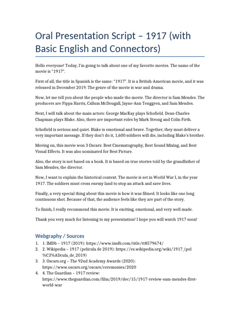 Oral Presentation 1917 | PDF