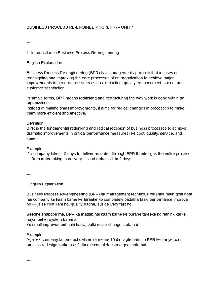 Business Process Re-Engineering (Bpr) – Unit 1 | PDF | Business Process ...