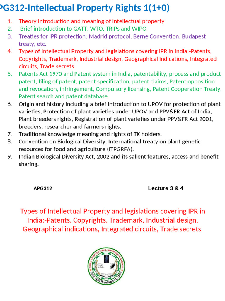 2lecture 3&4 APG312 Intellectual Property Rights DR R S Singh | PDF ...