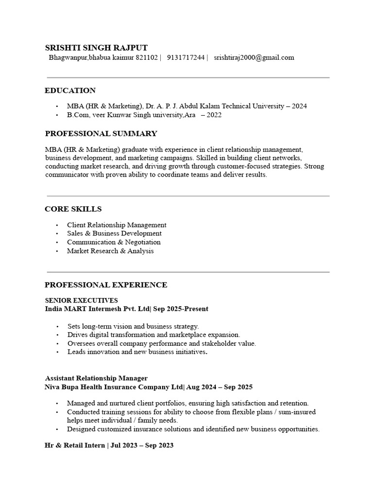 MBA Graduate with HR & Marketing Skills | PDF