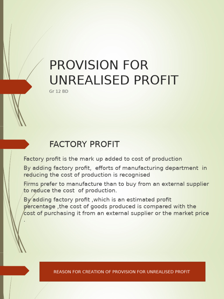 Provision for Unrealised Profit in Inventory | PDF