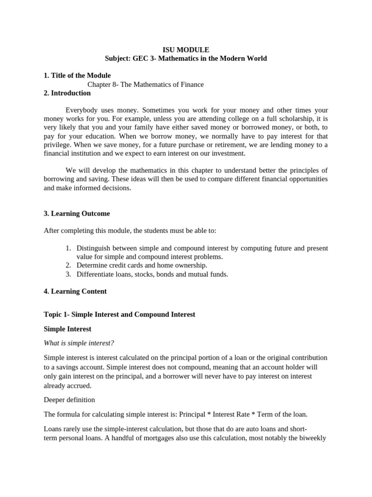 Mathematics of Finance: Interest Explained | PDF | Loans | Interest