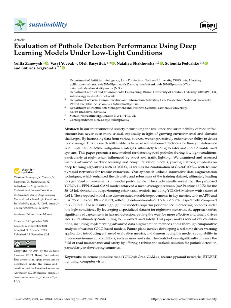 Pothole Detection with Deep Learning Models | PDF | Image Segmentation ...