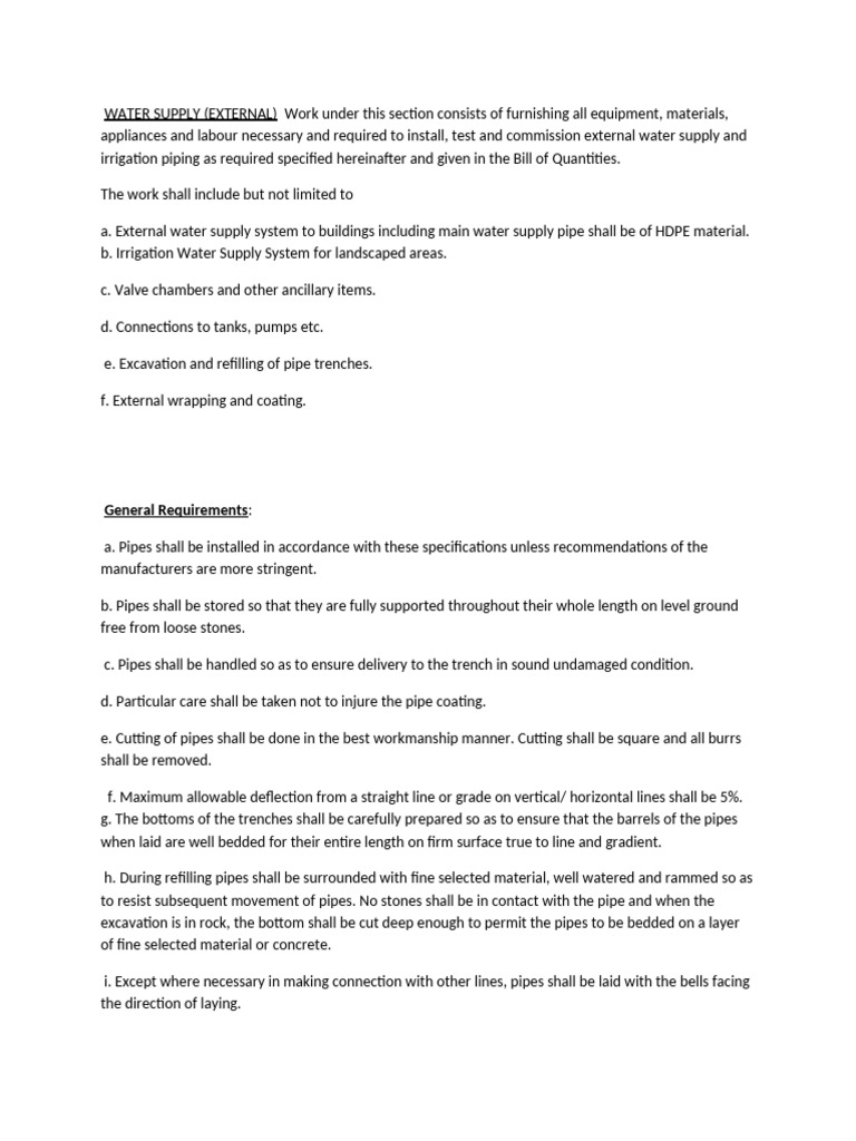 External Water Supply Installation Guide | PDF | Pipe (Fluid Conveyance ...