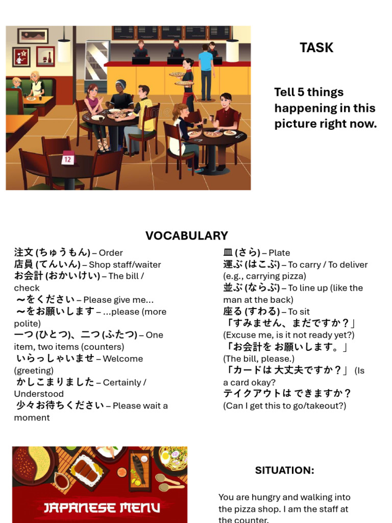 Ordering at a Pizza Shop in Japanese | PDF