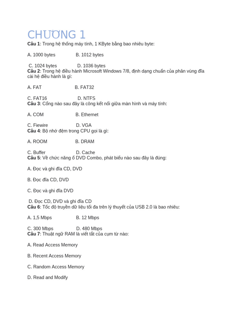 Tin Học Chương 1 | PDF