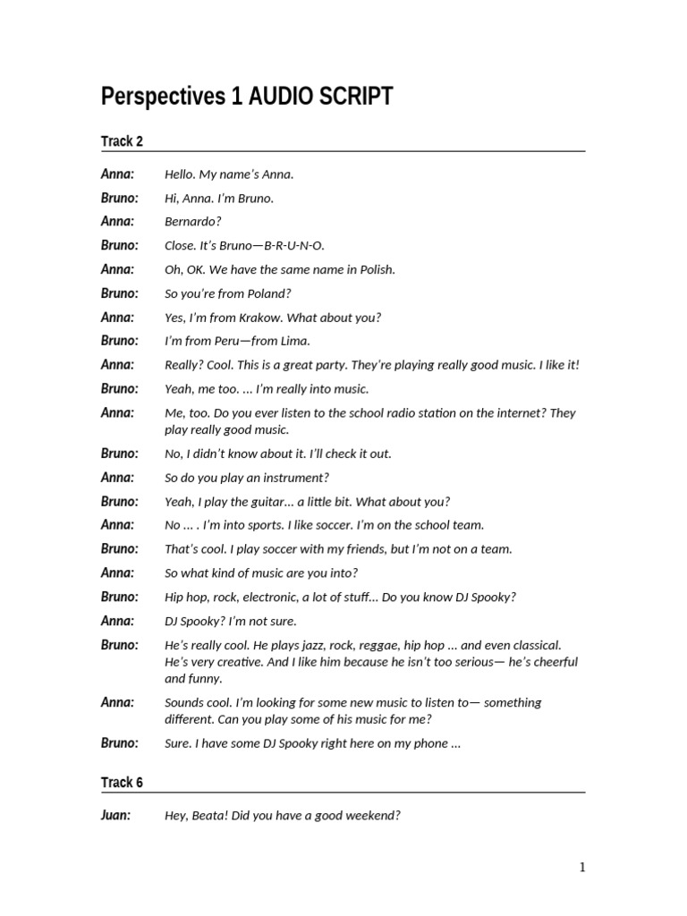Perspectives 1 Audio Script Overview | PDF | Telephone | Grocery Store