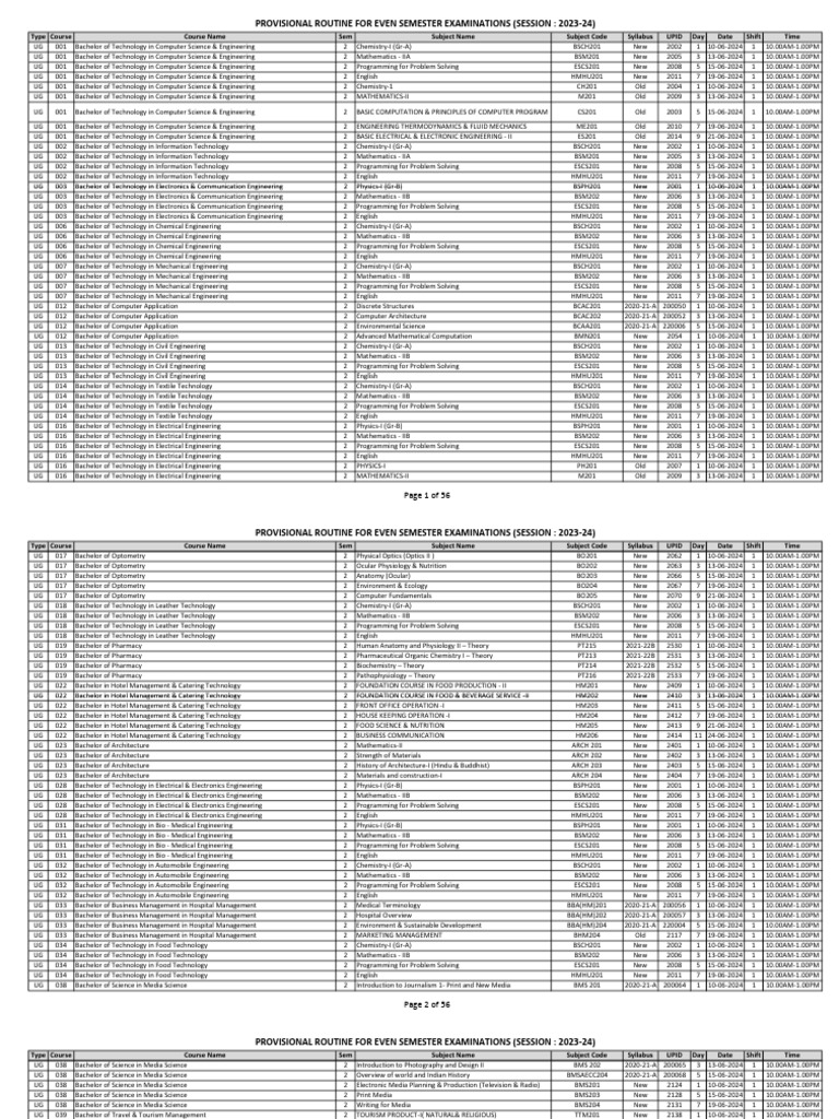 Provisional Routine Even 2023-24 (2) | PDF | Engineering | Computer Science