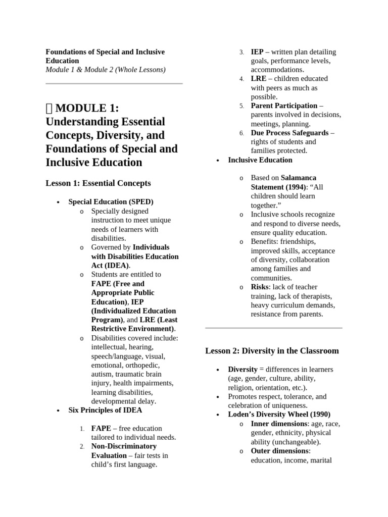 Foundations of Special Education Overview | PDF | Inclusion (Education ...