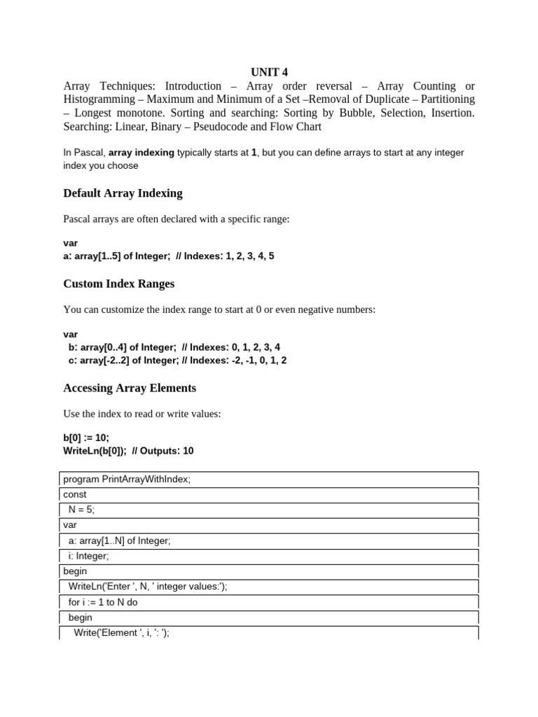 Array Techniques and Algorithms in Pascal | PDF | Algorithms And Data ...