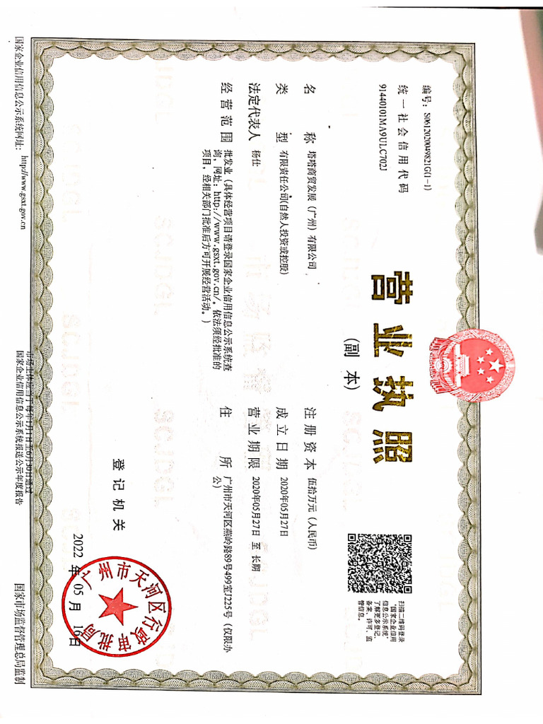 Chinese Commercial Registration | PDF