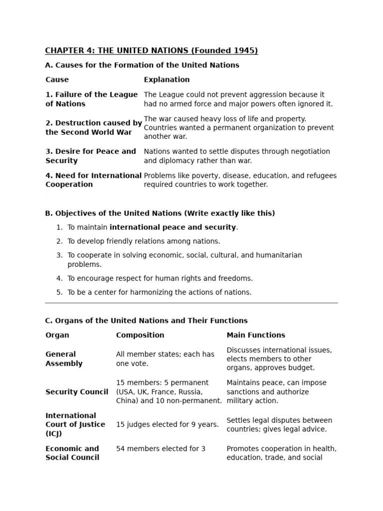 Causes and Objectives of the UN | PDF | United Nations | International ...