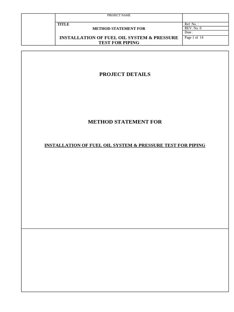 Fuel Oil System Installation Method Statement | PDF | Pump | Pipe ...