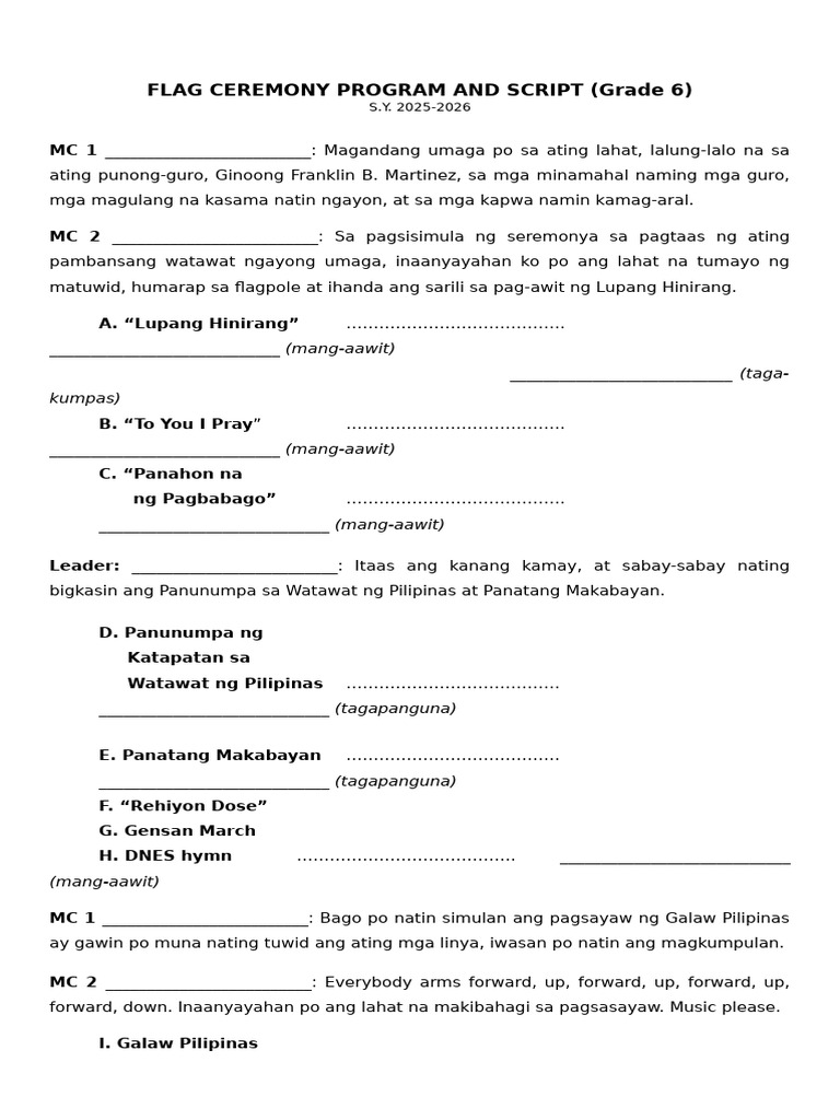 Flag Ceremony Script | PDF