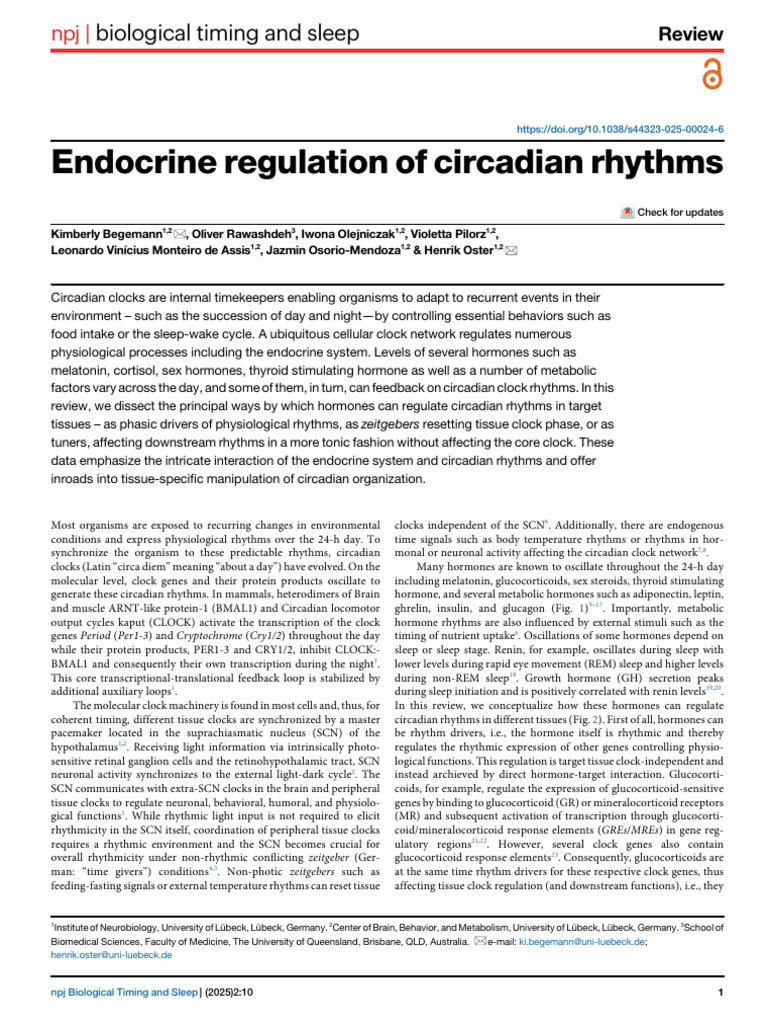 Endocrine Influence on Circadian Rhythms | PDF | Circadian Rhythm ...