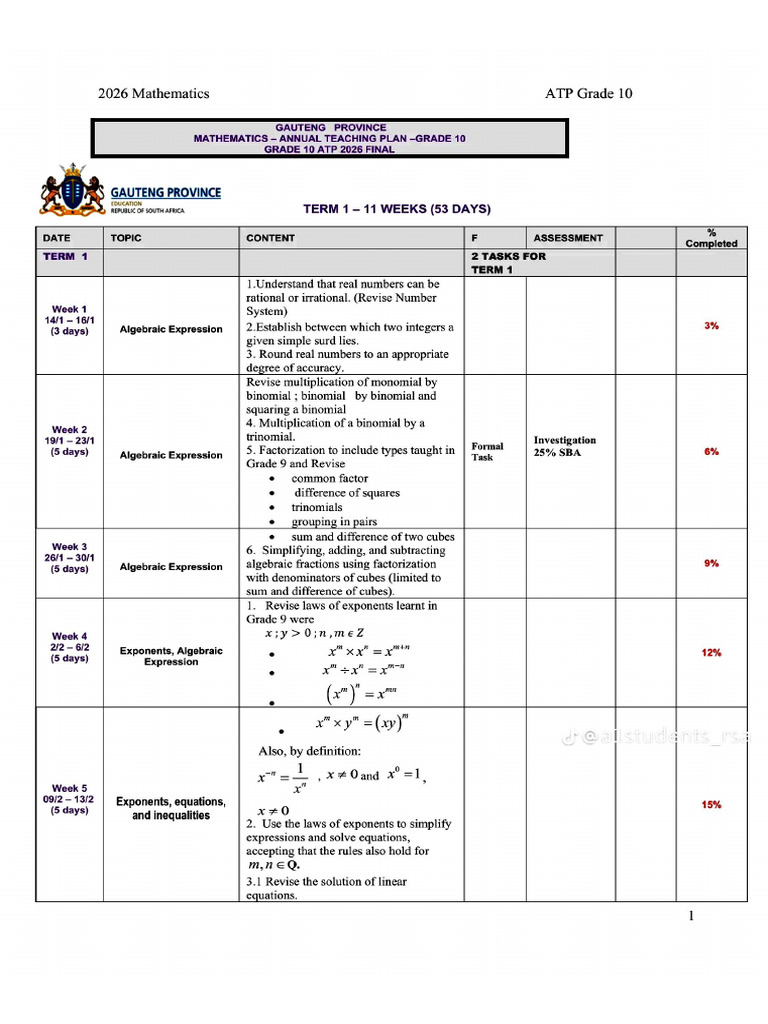 Atps Grade10 Maths 2026 | PDF