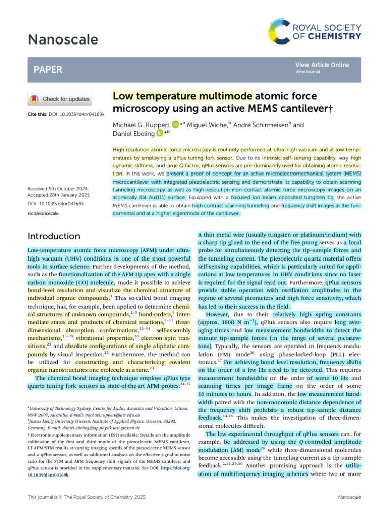 Active MEMS Cantilever for Low-Temp AFM | PDF | Atomic Force Microscopy ...