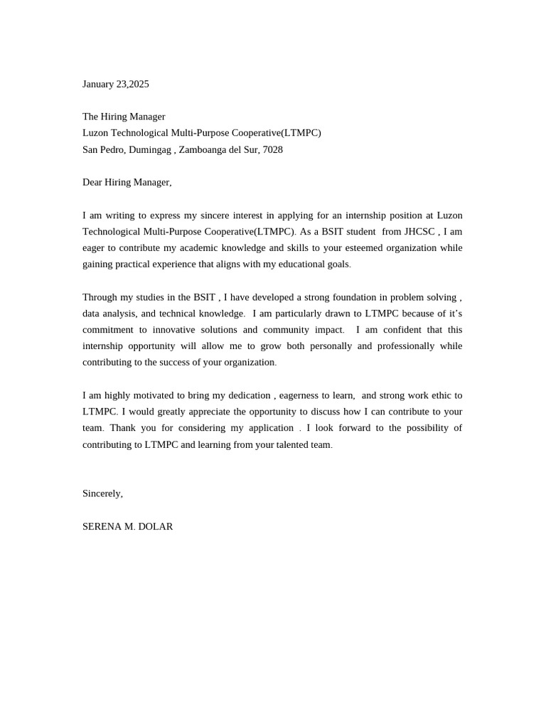 Internship Application for BSIT Student | PDF