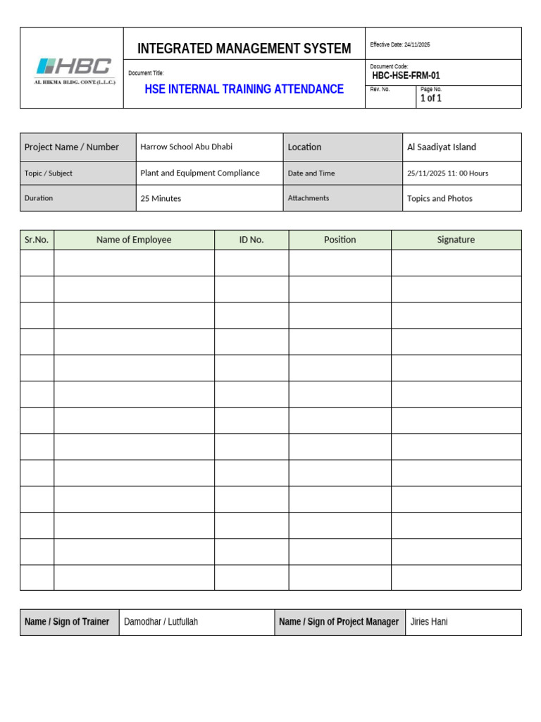 HBC-HSE-FRM-9.3 | PDF