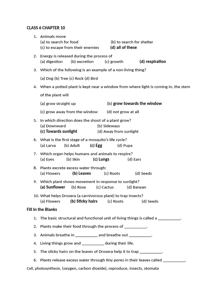 CLASS 6 CHAPTER 10 Living Creature | PDF | Plants | Leaf