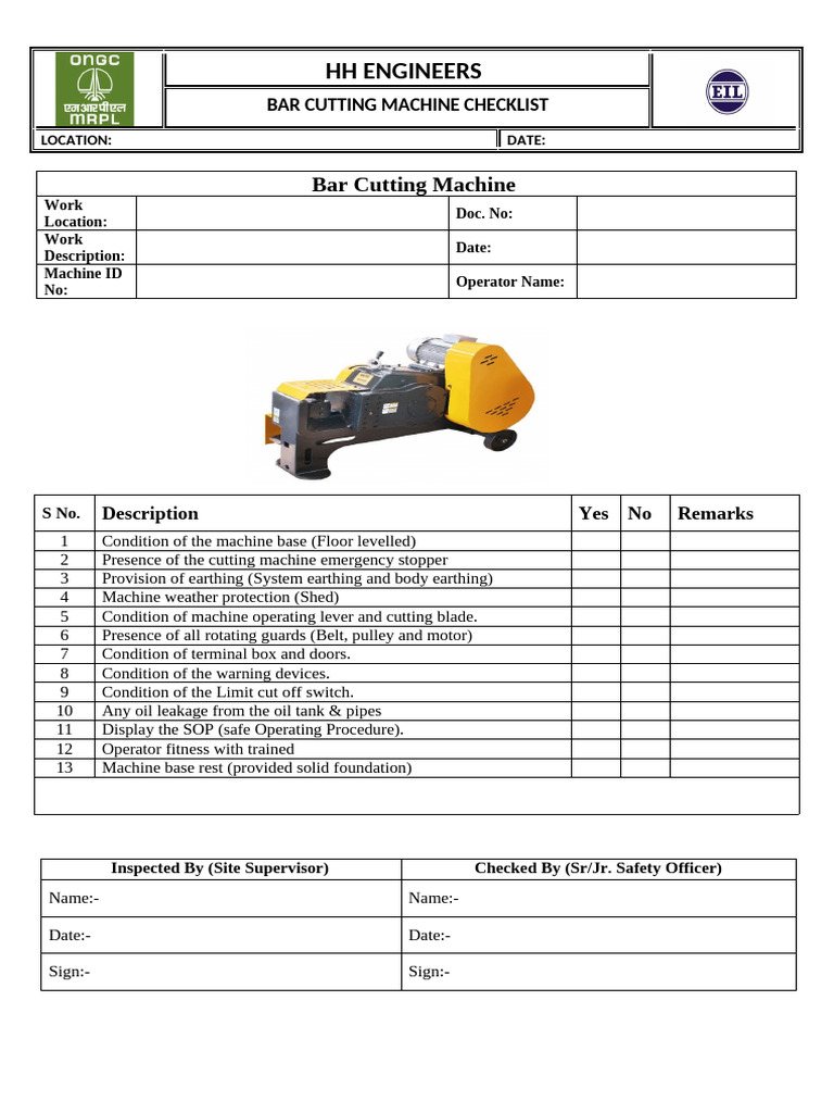 HH Engineers Bar Cutting Machine | PDF