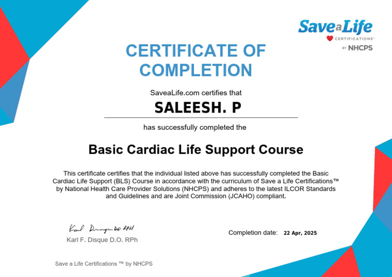 BLS Course Completion Certificate | PDF