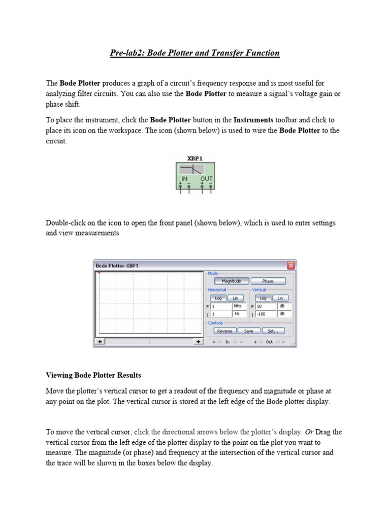 Pre-lab 2 _ Bode plotter and Transfer function | PDF | Bandwidth ...