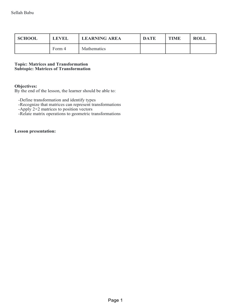 Matrices and Transformations in Geometry | PDF | Matrix (Mathematics ...