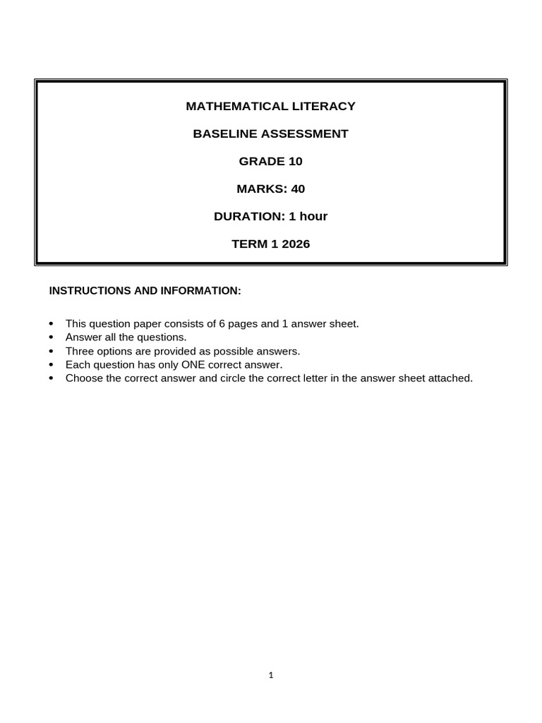 Grade 10 Mathematical Literacy Assessment | PDF