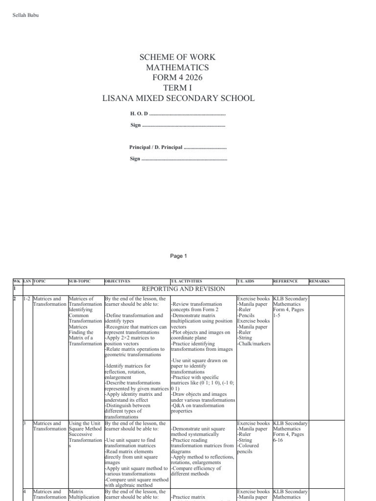 1305550 Mathematics Form 4 Term-I | PDF | Variance | Geometry