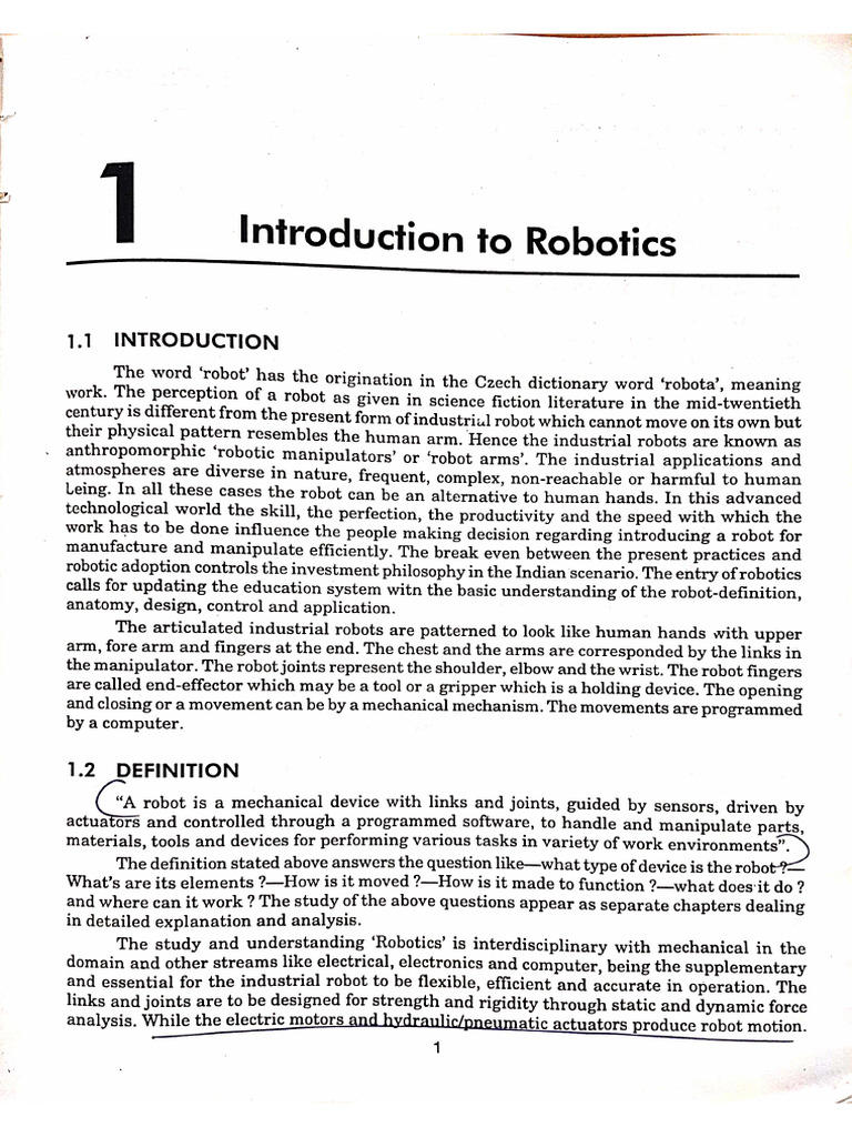Robotics Unit 1 | PDF