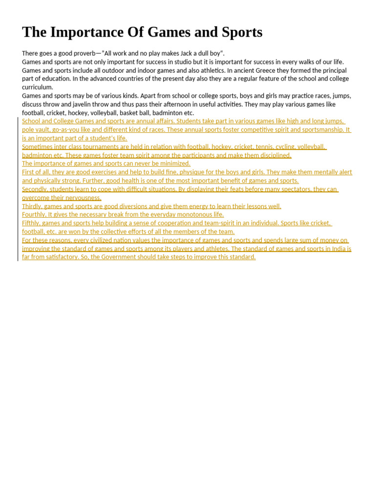 Importance of Games and Sports in Education | PDF