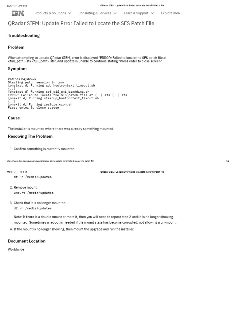 QRadar SIEM SFS Patch File Error Fix | PDF | Software Development ...