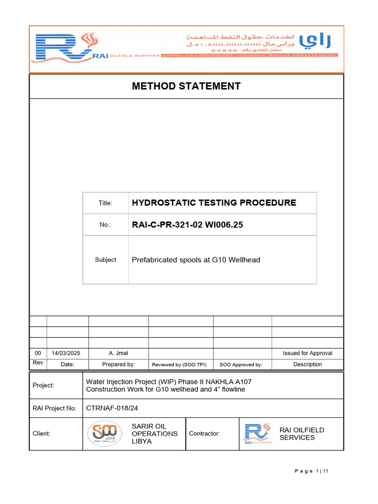 Hydrostatic Testing Procedure for G10 Wellhead | PDF | Mechanical ...