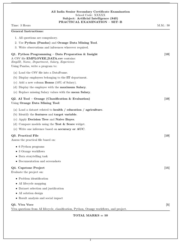 AI Practical Exam: Python & Orange Guide | PDF