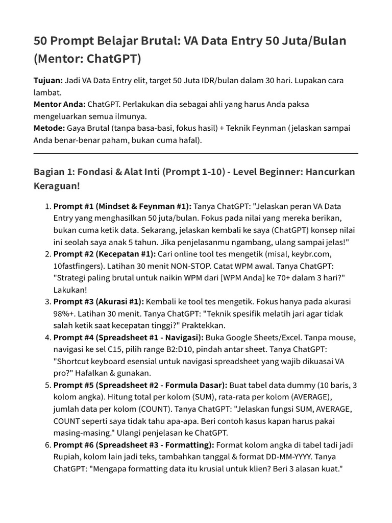 50 Prompt VA Data Entry untuk 50 Juta/Bulan | PDF