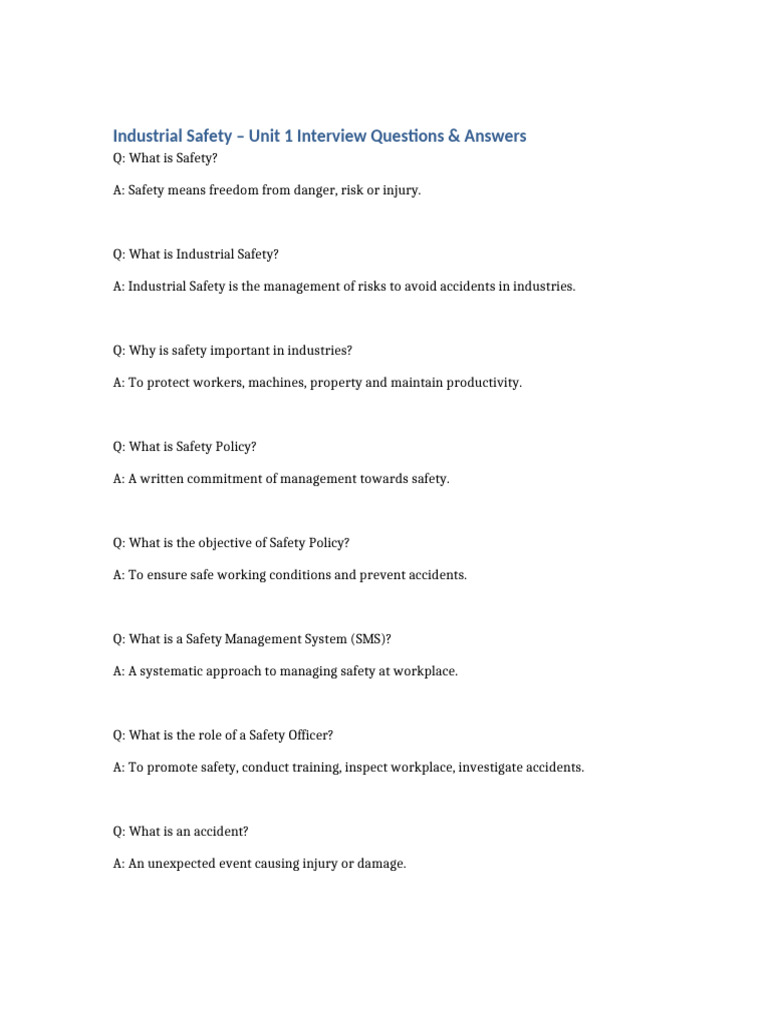 Industrial Safety Interview Q&A Guide | PDF | Occupational Safety And ...
