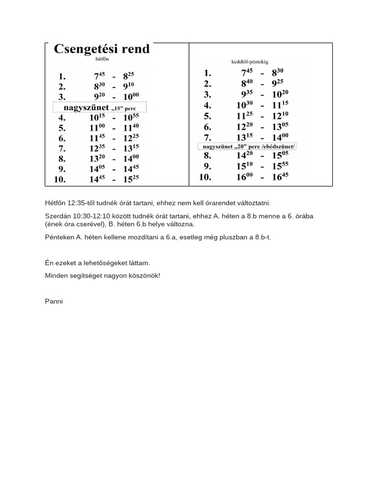Órarend | PDF